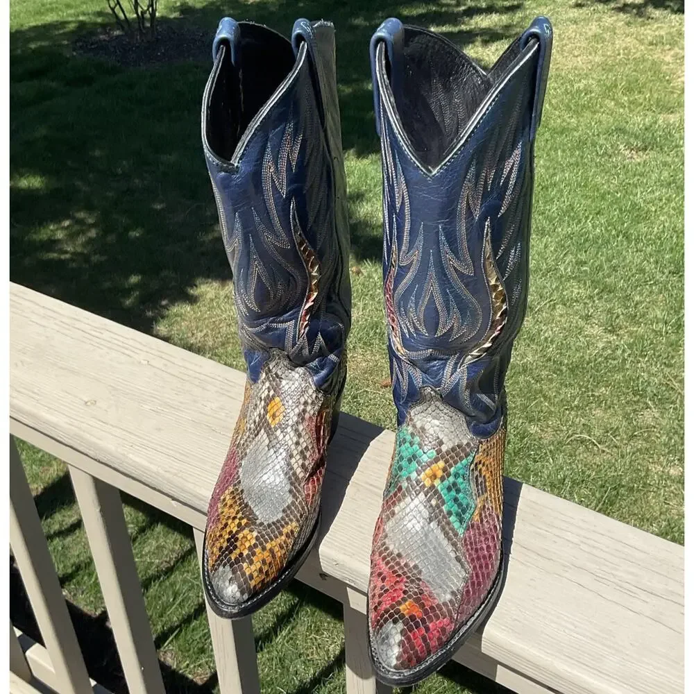 Dan Post Rainbow Python Snakeskin Western Cowgirl Cowboy Boots 14079 Womens 7 - Picture 13 of 16